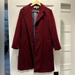 Anne Klein Wool Blend Coat (Wool/Nylon/Cashmere) Cranberry color